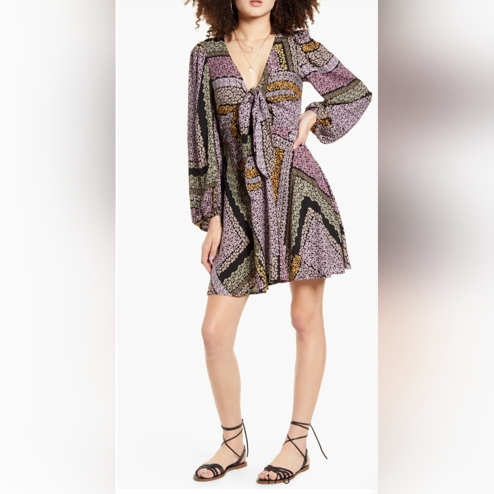Band of Gypsies Flowy Multicolor Boho Patchwork Dress Wide Sleeves Size M